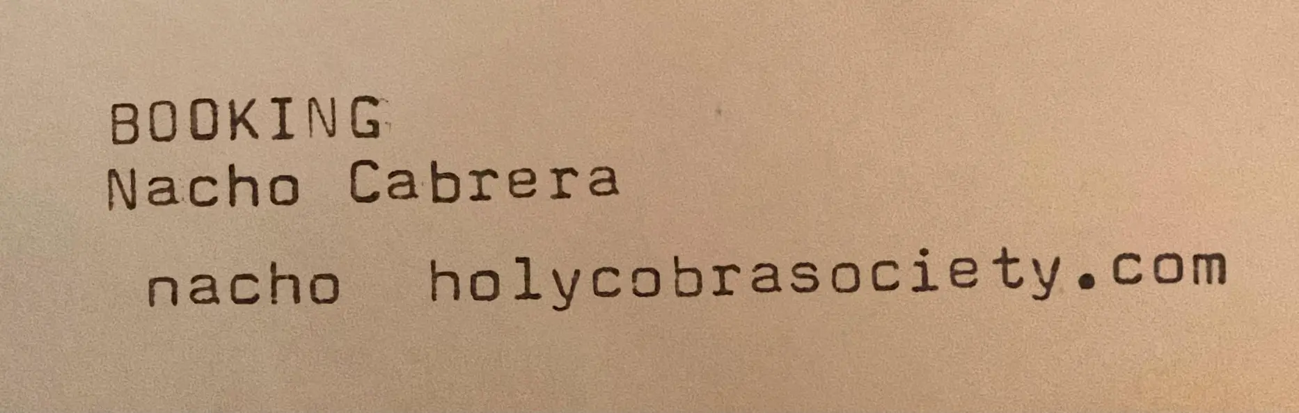 Nacho Cabrera, nacho@holycobrasociety.com